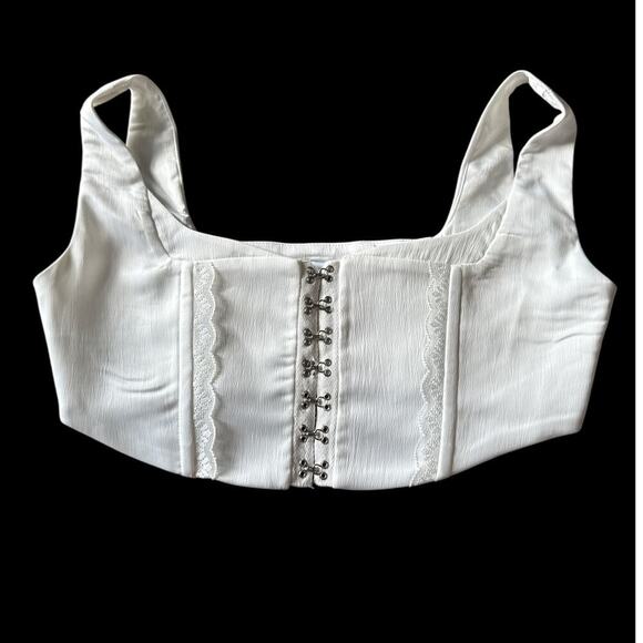 Princess Polly White Lace Trim Front Hook and Eye Crop Tank Top Size 6 Corset - Picture 1 of 8
